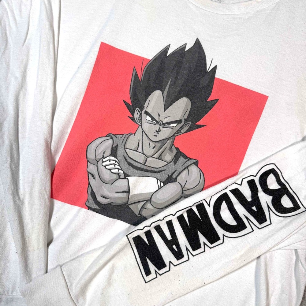 Dragon Ball Z Vegeta Badman Graphic Long Sleeve Shirt White Mens Large DBZ